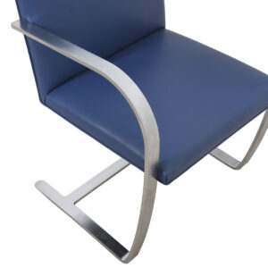 Pair of Stainless Steel Flat Bar Brno Chairs with Cadet Blue Leather Upholstery by Knoll