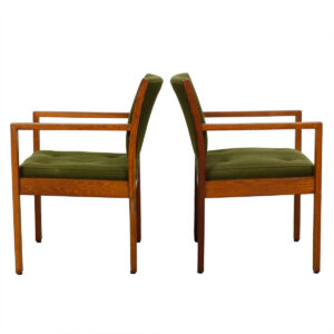 Pair of Mid Century Modern Green Upholstered Accent Arm Chairs