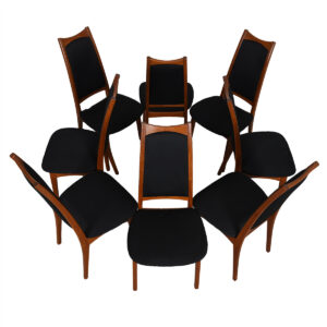 Set of 8 Moreddi Danish Modern Teak Black Upholstered Dining Chairs