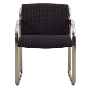 Modernist Chrome Chair with Red-on-Navy Foulard Upholstery