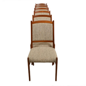 Set of 6 Tall Beige Upholstered Danish Dining Chairs