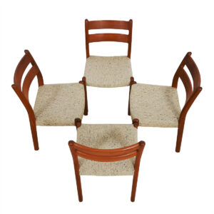 Set of 4 Danish Modern Dining Chairs in Thick Sculpted Solid Teak