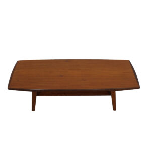 Danish Modern Teak Splayed Leg Curved Coffee Table w/ Shelf