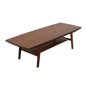 Danish Modern Teak Splayed Leg Curved Coffee Table w/ Shelf