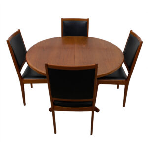 Danish Modern Teak Round Dining Table w/ Pedestal Base