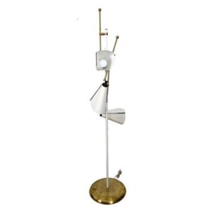 Mid Century White Metal & Brass Floor Lamp with Three Lights