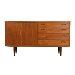 Compact Danish Modern Teak Bifold Sideboard / Media Cabinet