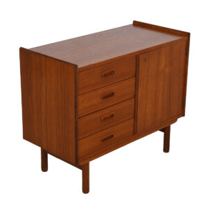 Petite Danish Teak 4 Drawer Locking Storage Chest / Bar Cabinet