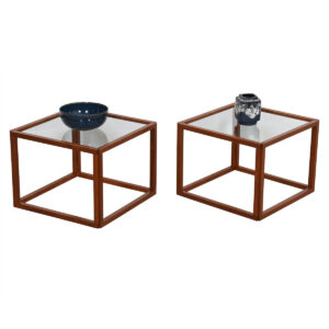 Pair of Danish Modern Teak Frame Glass Top Accent / Side Tables