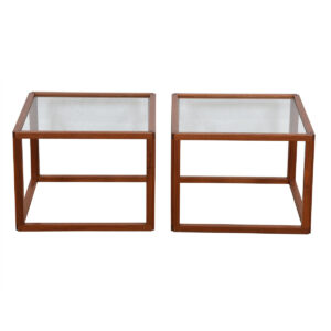Pair of Danish Modern Teak Frame Glass Top Accent / Side Tables