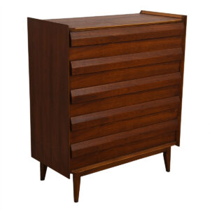 Compact Walnut Mid Century Tall Dresser w/ Geometric Pulls