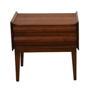 Pair of Mid Century Walnut Geometric Pull Nightstands / End Tables