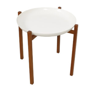 Danish Modern White Enamel + Teak Frame Catch-all / Tray Table