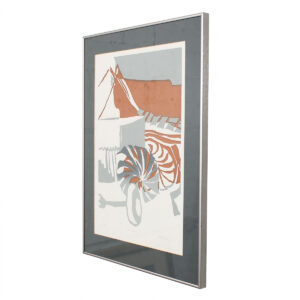 Vintage Mid Century Gray + Tan Abstract Organic Shapes Artwork