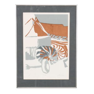 Vintage Mid Century Gray + Tan Abstract Organic Shapes Artwork