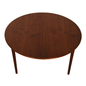 51″ Danish Teak Round-to-Oval Expanding Dining Table w: Two Leaves