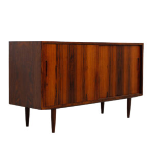Compact Danish Rosewood Sliding Door Sideboard / Media Cabinet