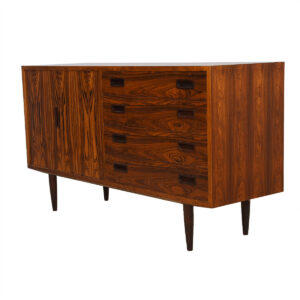 Condo-Sized Danish Modern Rosewood 4 Drawer Media Cabinet w/ Bi-Fold Door