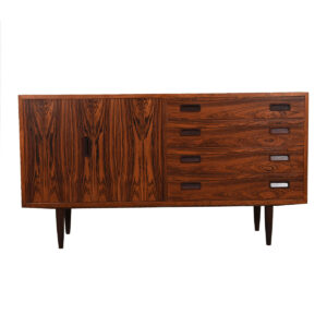 Condo-Sized Danish Modern Rosewood 4 Drawer Media Cabinet w/ Bi-Fold Door