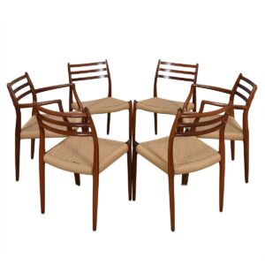 Set of 6 Rosewood Dining Chairs 2 Arm (Model #62) + 4 Side (Model #78) by Niels Moller