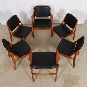 Set of 6 Arne Vodder Danish Teak Dining Chairs 2 Arm + 4 Side