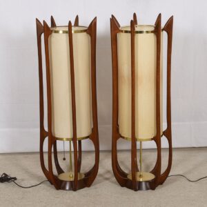 Pair of Adrian Pearsall Style Walnut and Brass Sculptural Lamps