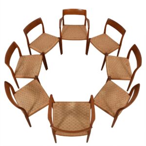 Set of 8 Teak & Papercord Niels Moller #75 / #56 Dining Chairs