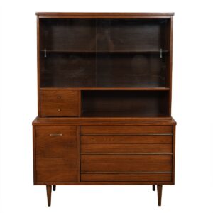 Mid Century Walnut 2-Pc. Display Cabinet w/ Glass Doors