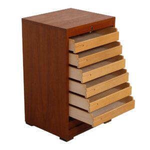 Small Danish Locking Tambour Door Filing / Jewelry Cabinet in Teak