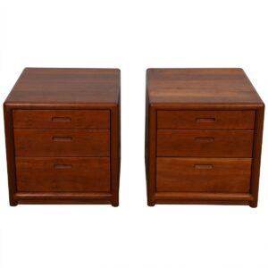 Solid Teak Waterfall Coffee Table & Matching Side Table Cabinets
