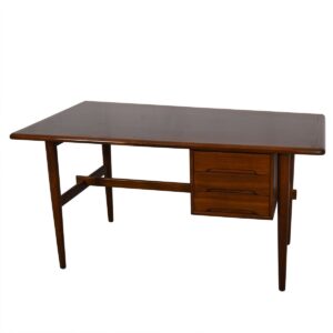 Trapezoidal Mid-Century Modern Walnut Banded Edge Desk.