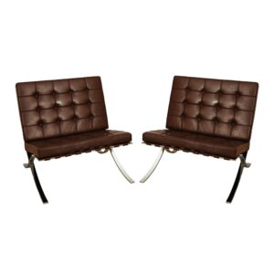 Chocolate Brown Pair of Mies van der Rohe Barcelona Chairs