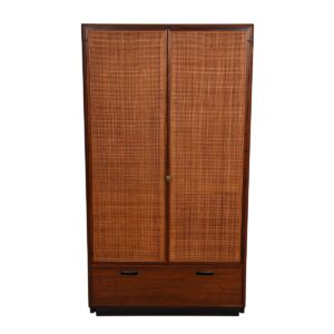 Walnut Mid-Century Multifunctional Armoire / Bar Cabinet w/ Rattan Doors