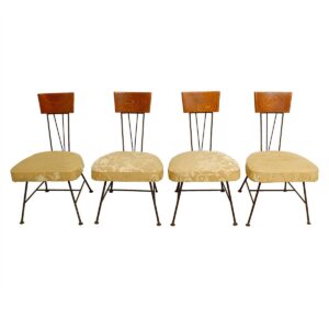 Set of 4 Iron, Wood and Upholstery Chairs in the Style of Paul McCobb