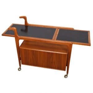Locking Danish Modern Teak Expandable Bar / Serving Cart