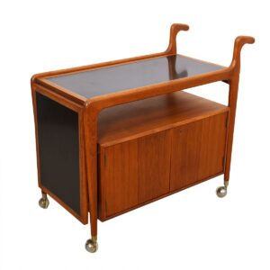 Locking Danish Modern Teak Expandable Bar / Serving Cart