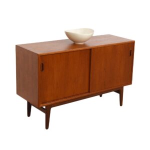 Petite Danish Modern Teak Sliding Door 47″ Cabinet