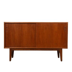 Petite 47″ Danish Modern Teak Sliding Door Cabinet