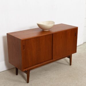 Petite 47″ Danish Modern Teak Sliding Door Cabinet