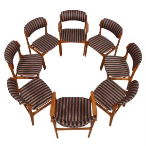 Set of 8 (2 Arm + 6 Side) Danish Teak Designer Dining Chairs by Erik Buch
