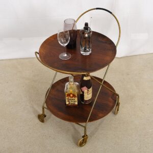 Rosewood & Brass Bar – Cocktail Cart w/ Removable Serving Trays