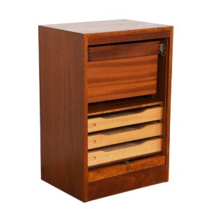 Petite Danish Modern Teak Locking Tambour Door Filing Cabinet