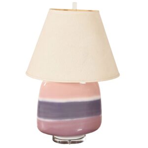 Large Pink and Lavender Ceramic Lamp with Lucite Base & Finial