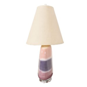 Large Pink and Lavender Ceramic Lamp with Lucite Base & Finial