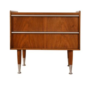 Mid Century Walnut Nightstand w/ Aluminum Accents