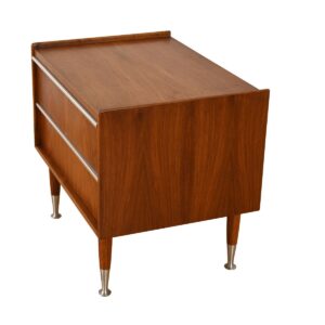 Mid Century Walnut Nightstand w/ Aluminum Accents
