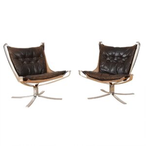 Rare Pair of Chrome & Leather Falcon Chairs.