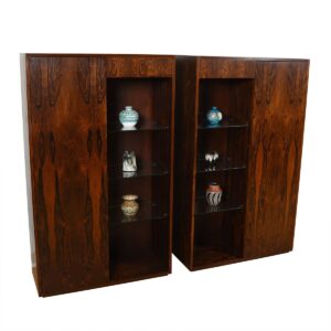 Exquisite Pair of Danish Modern Rosewood Lighted Display Cabinets