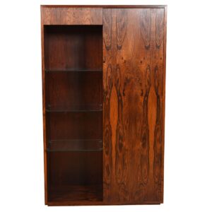 Exquisite Pair of Danish Modern Rosewood Lighted Display Cabinets