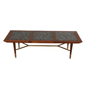 Mid Century Walnut + Tile Top Coffee Table w/ Brass Accents